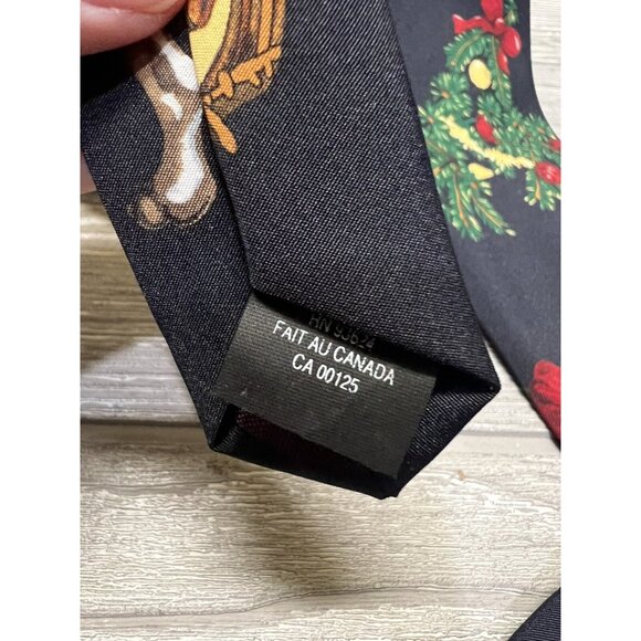 Vintage Christmas Saturday Evening Post Silk Neck Tie Santa & Dog 1996 Canada - Picture 8 of 8